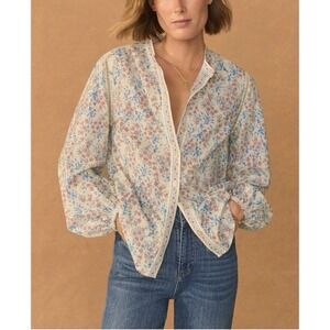 Women's WRAP LONDON Fine Cotton Long Sleeve Blouse‎ Sz US 8 Color Pearl Sky